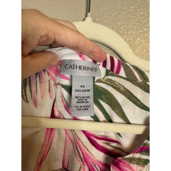 Catherines 4X Tropical Palm Print Rayon Sleeveless Blouse Boho Resort Top - Picture 3 of 4